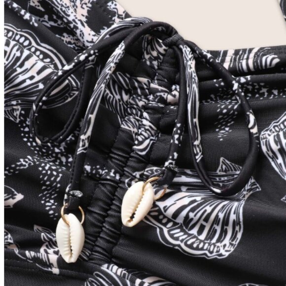 BloomChic Size L Shell Print Drawstring Ruched Skinny Swim Top us 12 - Picture 6 of 7